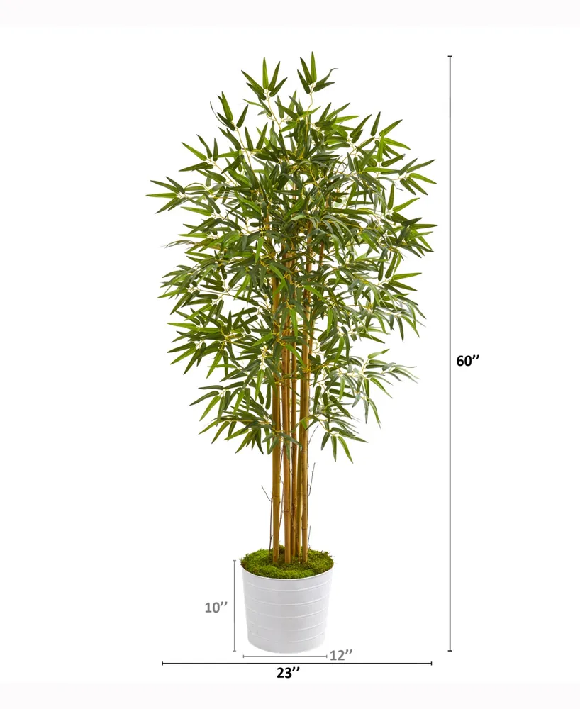 Nearly Natural 5ft. Bamboo Artificial Tree in White Tin Planter