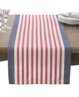 Saro Lifestyle American Flag Usa Red White Blue Stripe Cotton Table Runner