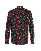 OppoSuits Men's Christmas Shirt - Festive Holiday Icons Button Up Dress Shirt - Slim Fit - Black - Long sleeve