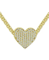 Cubic Zirconia Pave Heart 18" Pendant Necklace Sterling Silver