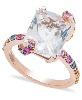 White Quartz and Multi-Colored Sapphire Ring in 14K Rose Gold