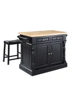 Crosley Oxford Butcher Block Top Kitchen Island With 24" Upholstered Saddle Stools