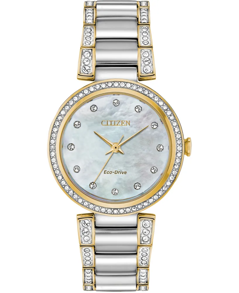 Citizen Eco-Drive Women's Silhouette Crystal Two-Tone Stainless Steel Bracelet Watch 28mm