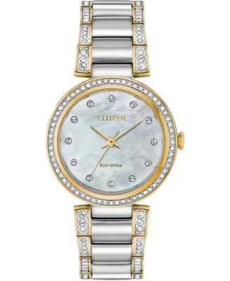 Citizen Eco-Drive Women's Silhouette Crystal Two-Tone Stainless Steel Bracelet Watch 28mm