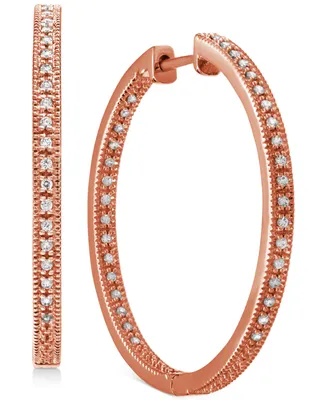 Diamond Medium Milgrain In & Out Hoop Earrings (1/4 ct. t.w.)in 14k Rose Gold-Plated Sterling Silver, 1.1"