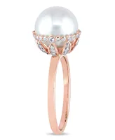 Freshwater Cultured Pearl (9.5-10mm) and Diamond (1/4 ct. t.w.) Cocktail Ring 14k Rose Gold