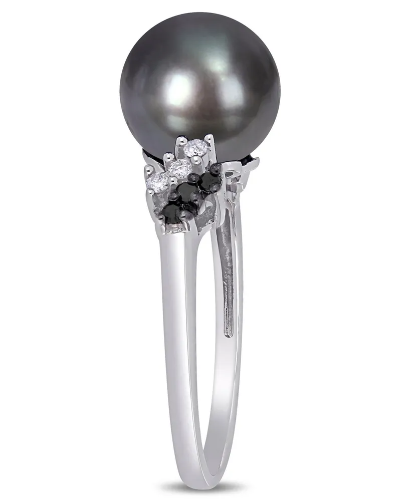 Tahitian Cultured Pearl (9-9.5mm) and Black White Diamond (1/8 ct. t.w.) Ring 10k Gold