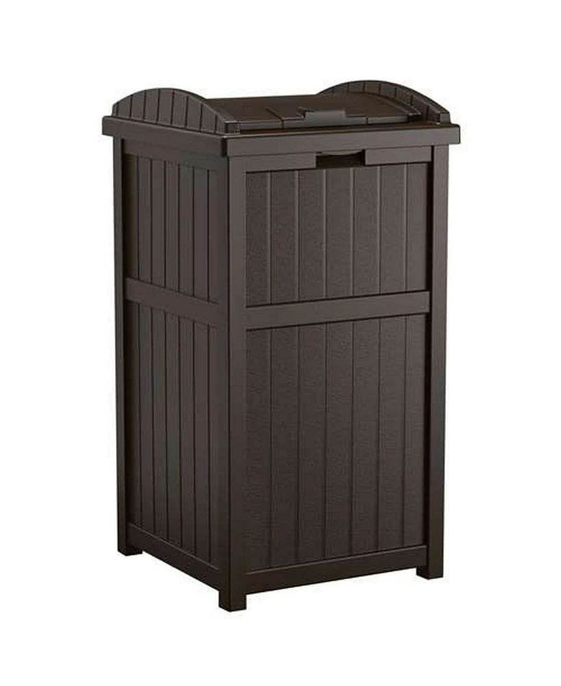 Suncast Trash Hideaway Outdoor Patio 33 Gallon Garbage Waste Trash Can Bin