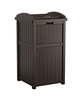 Suncast Trash Hideaway Outdoor Patio 33 Gallon Garbage Waste Trash Can Bin