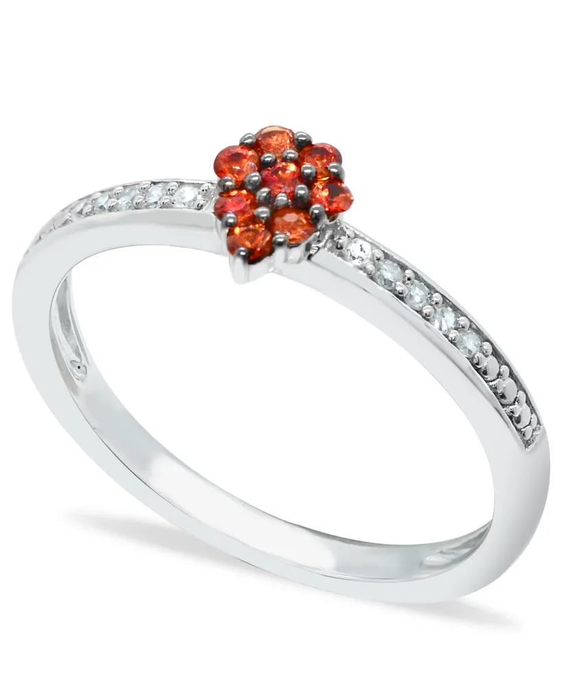 Orange Sapphire (1/4 ct. t.w.) Diamond (1/20 ct. t.w.) Stackable ring Set in Sterling Silver