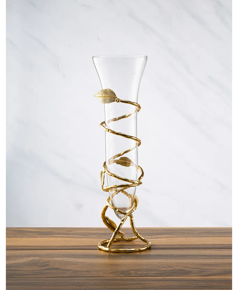 Classic Touch Glass Vase with Leaf Design
