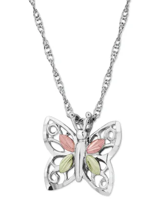 Butterfly Pendant in Sterling Silver with 12k Rose and Green Gold