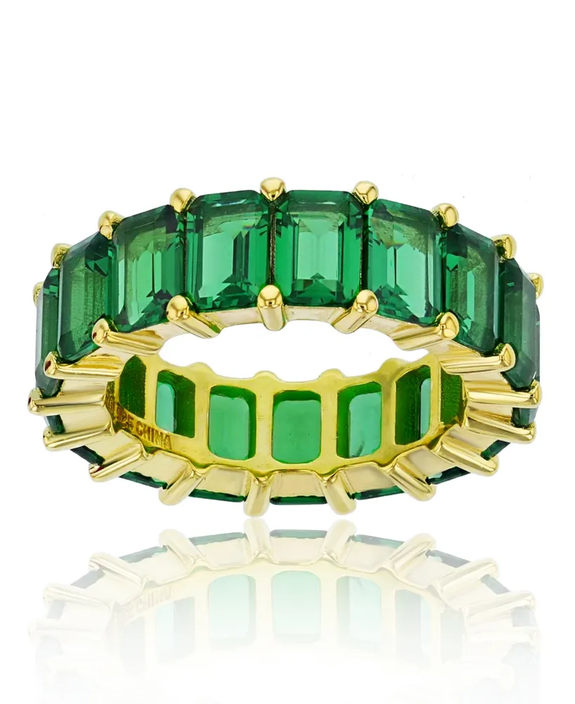 Green Emerald Cut Cubic Zirconia Eternity Band 14k Yellow Gold Plated Sterling Silver