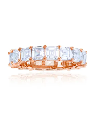 White Princess Cut Cubic Zirconia Eternity Band 14k Rose Gold Plated Sterling Silver