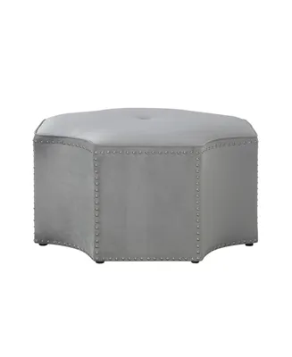 Nicole Miller Fiorella Upholstered Octagon Cocktail Ottoman with Nailhead Trim