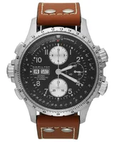 Hamilton Watch, Men's Swiss Automatic Chronograph Khaki X-Wind Brown Leather Strap 44mm H77616533