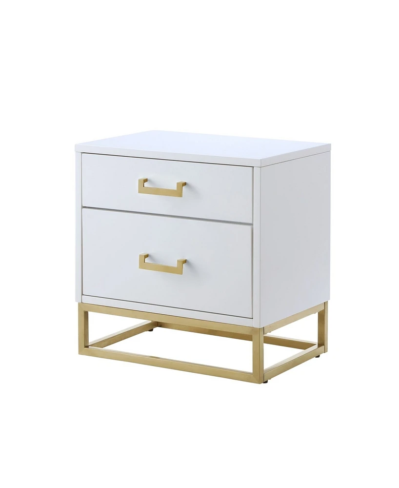 Nicole Miller Emiliana 2-Drawer High Gloss Nightstand with Metal Base