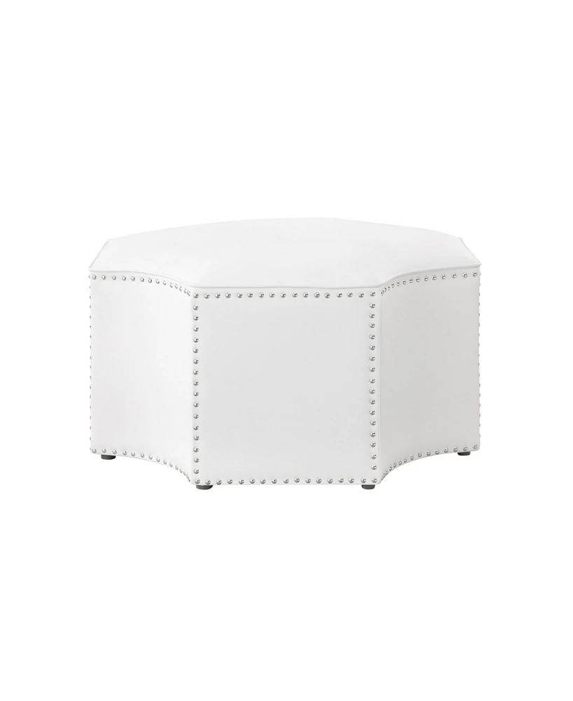 Nicole Miller Fiorella Upholstered Octagon Cocktail Ottoman with Nailhead Trim