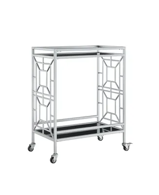 Inspired Home Jared Serving Bar Cart with Glass Shelves and Metal Frame