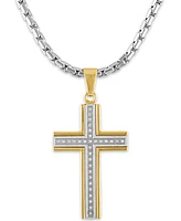 Men's 1/6 Carat Diamond Cross Pendant 22" Chain in Stainless Steel and Gold Tone Ion Plating