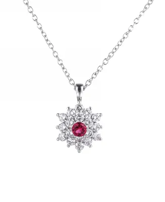 A&M Silver-Tone Ruby Accent Flower Pendant Necklace - Silver