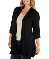 24Seven Comfort Apparel Open Front Elbow Length Sleeve Plus Cardigan