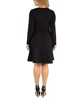 24Seven Comfort Apparel Plus Long Sleeve Flared Dress