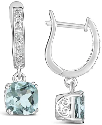 Aquamarine (2-1/2 ct. t.w.) and Diamond (1/10 ct. t.w.) Drop Earrings in Sterling Silver