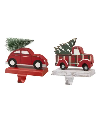 Glitzhome Red Car Truck Stocking Holder Set of 2