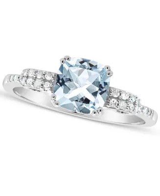 Aquamarine (1-1/4 ct. t.w.) and Diamond (1/10 Ring Sterling Silver