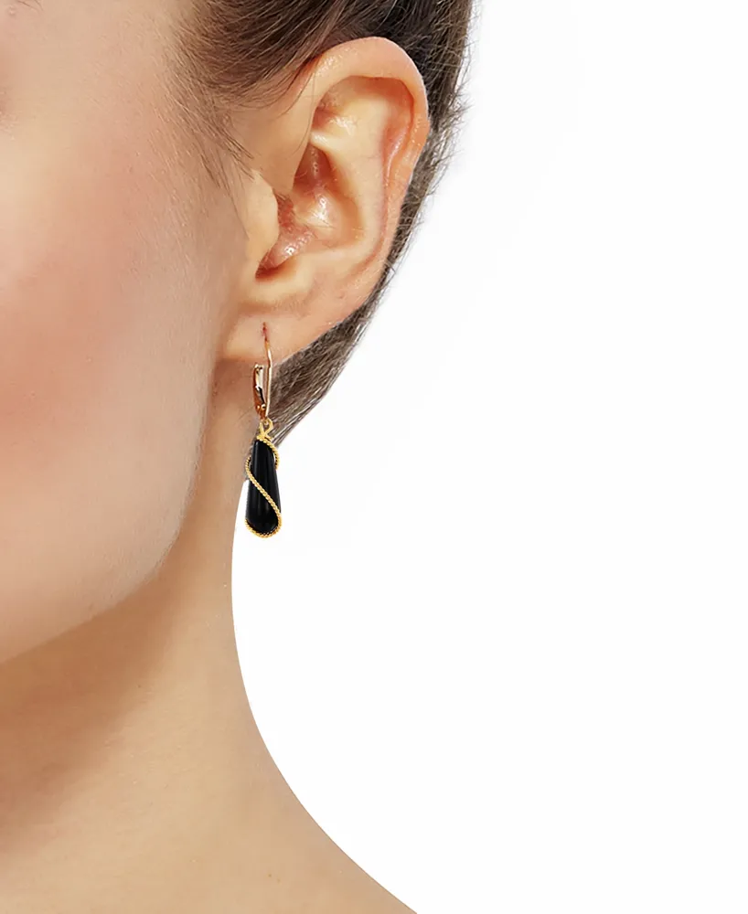 Onyx Wire-Wrap Leverback Drop Earrings in 10k Gold