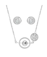 Steeltime Ladies Stainless Steel Circle and Bar Design Necklace Set, 2 Piece - Silver
