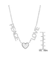 Steeltime Stainless Steel Peace Love Drop Necklace with Heart Charm - Silver
