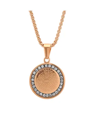 Steeltime 18K Micron Rose Gold Plated Father Prayer Double Sided Stainless Steel Pendant Necklace - Rose Gold