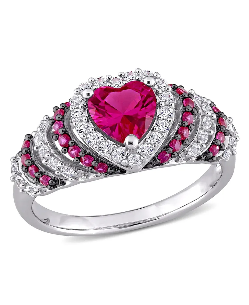 Lab-Grown Ruby (1 1/3 ct. t.w.) and White Sapphire (3/8 Heart Vintage Style Ring Sterling Silver