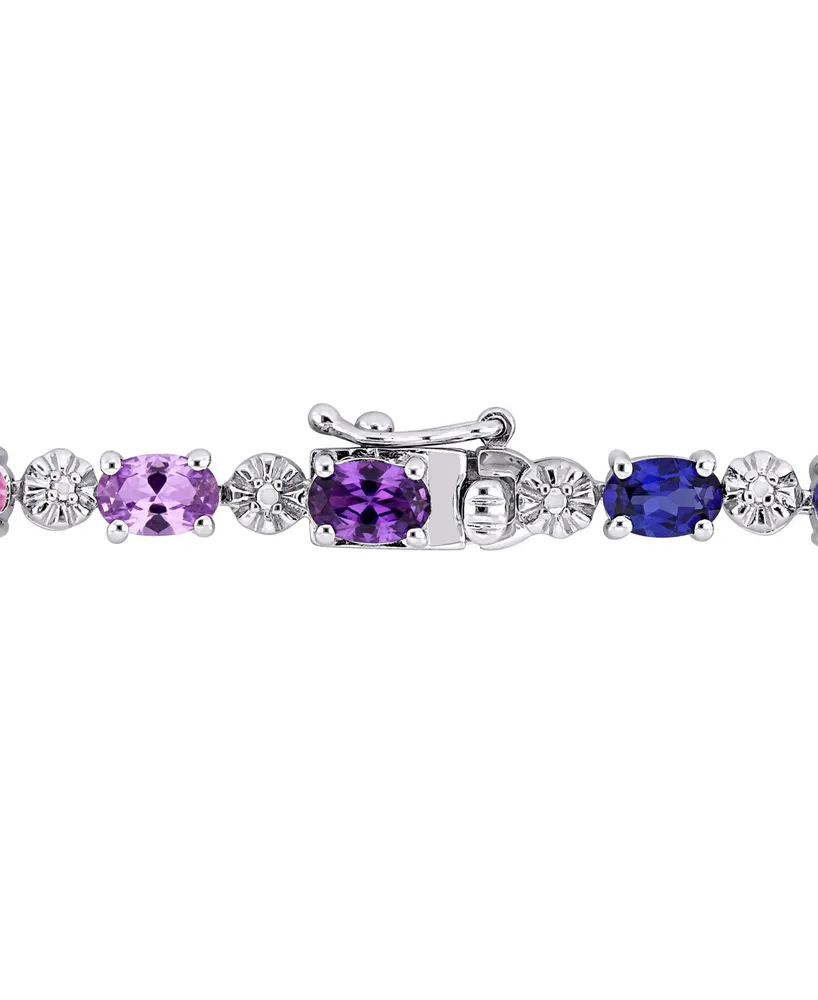 Multi-Color Lab Grown Sapphire (9 7/8 ct. t.w.) and Diamond-Accent Tennis Bracelet in Sterling Silver - Multi