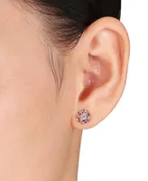 Lab Grown White Sapphire (1/3 ct. t.w.) Flower Stud Earrings in 18k Rose Gold Over Silver