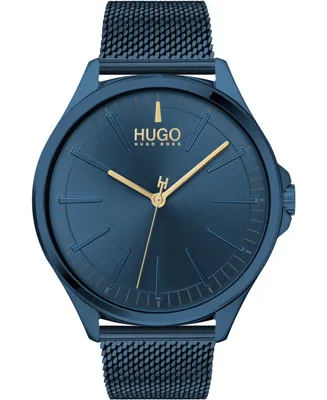 Hugo Men's #Smash Blue Stainless Steel Mesh Bracelet Watch 43mm