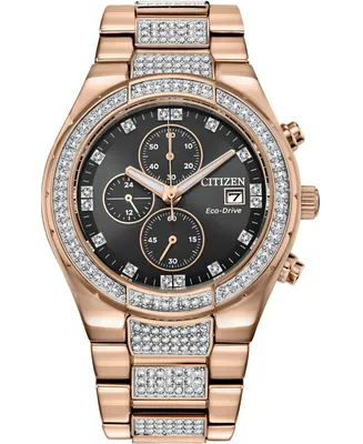 Citizen Men's Eco-Drive Crystal Rose Gold-Tone Stainless Steel Bracelet Watch 42mm - Rose Gold