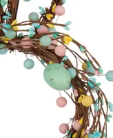 Glitzhome Easter Bunny Shaped Wreath with Eggs Satin Ribbon Bow