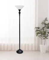 Elegant Designs 1 Light Torchiere Floor Lamp with Marbleized White Glass Shade