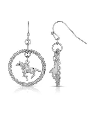 2028 Silver-Tone Suspended Horse Drop Earrings
