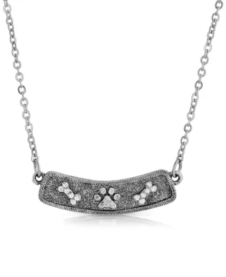 2028 Pewter Crystal Bone and Paw Bar Necklace
