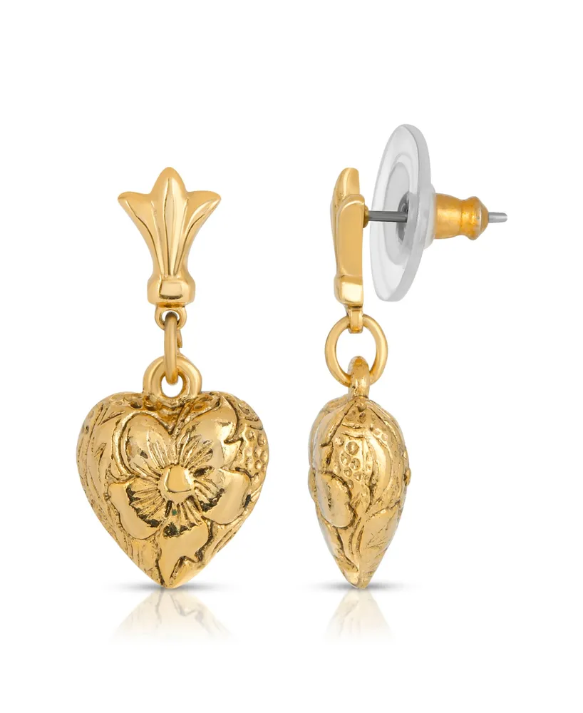 2028 14K Gold-Dipped Textured Heart Drop Earrings - Gold