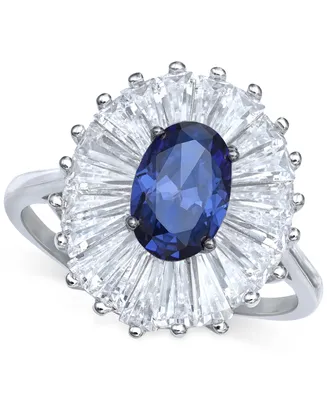 Cubic Zirconia Tapered Flower Oval & Baguette Ring (5-3/8 ct. t.w.) Sterling Silver (Also Available Orange, Blue, and Light Blue)