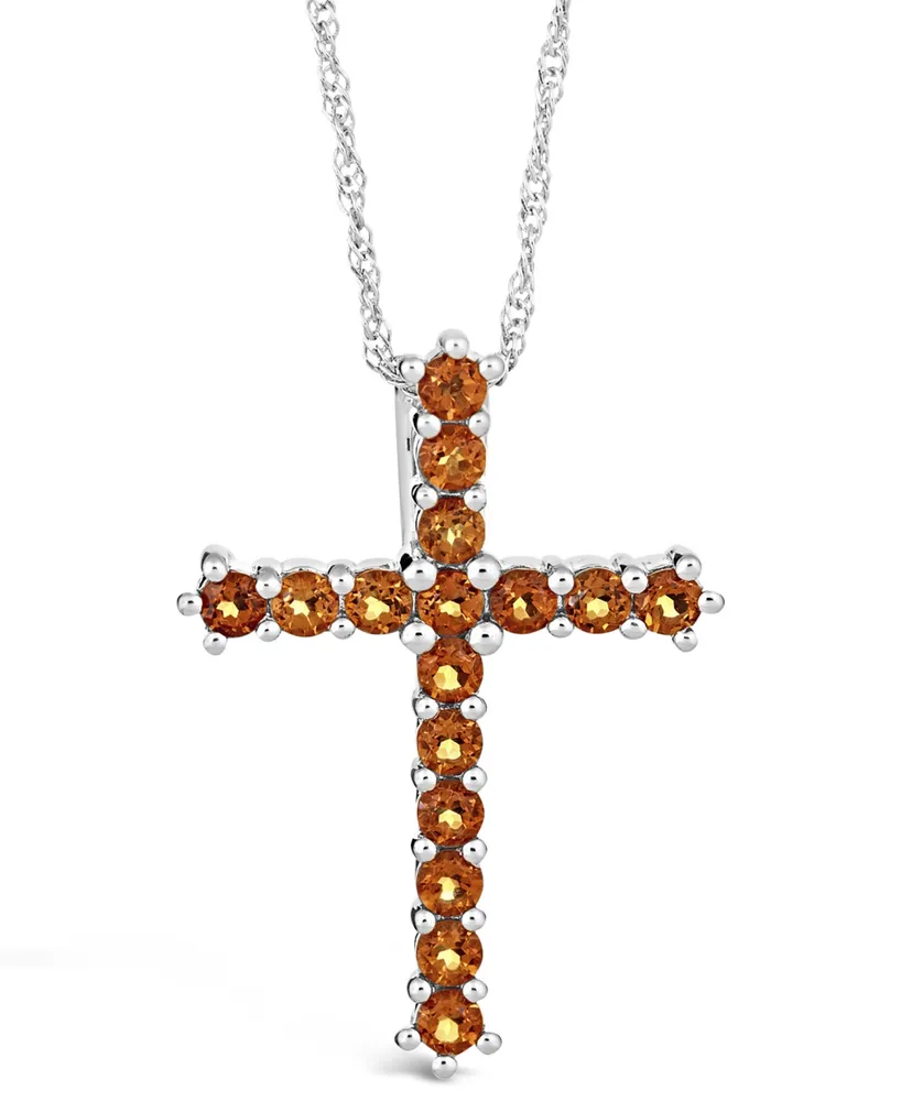 Garnet Sideways Cross Necklace in Sterling Silver | Zales