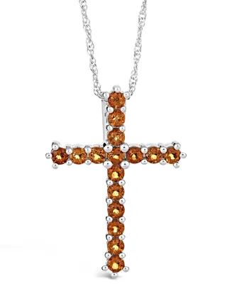 Gemstone Cross Pendant Necklace Sterling Silver