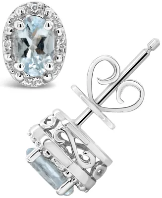 Aquamarine (3/4 ct. t.w.) and Diamond Accent Stud Earrings in Sterling Silver