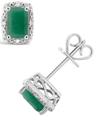 Emerald (1-1/3 ct. t.w.) and Diamond Accent Stud Earrings in Sterling Silver