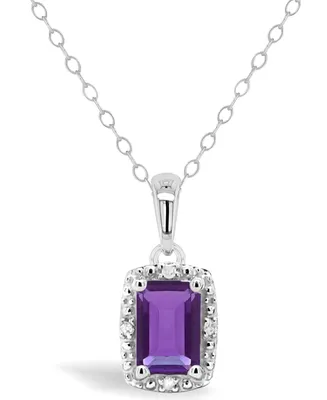Gemstone and Diamond Accent Pendant Necklace Sterling Silver